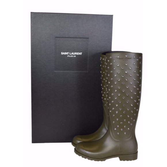 YSL Saint Laurent Crystal Studs Rubber Rain Boot - Picture 2 of 9